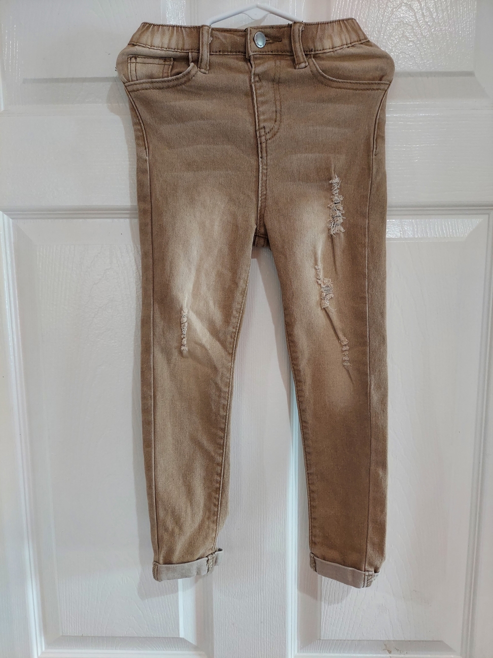 SHEIN Tan Skinny Distressed Jeans
